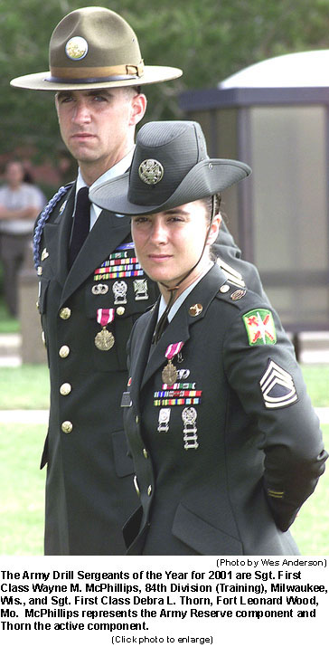 Army Drill Sergeants of the Year Sgt. First Class Wayne M. McPhillips and Sgt. First Class Debra L. Thorn.